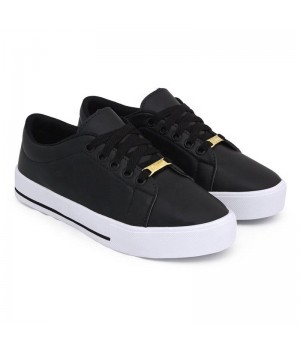 Walking shoes injection casual girls black shoes women fashion lace up Walking Shoes