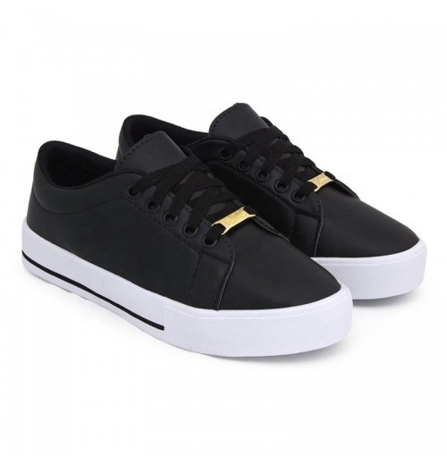 Walking shoes injection casual girls black shoes women fashion lace up Walking Shoes