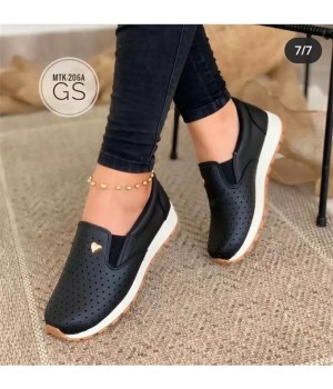 New arrival black gold buckle slip on platform sports shoes casual women