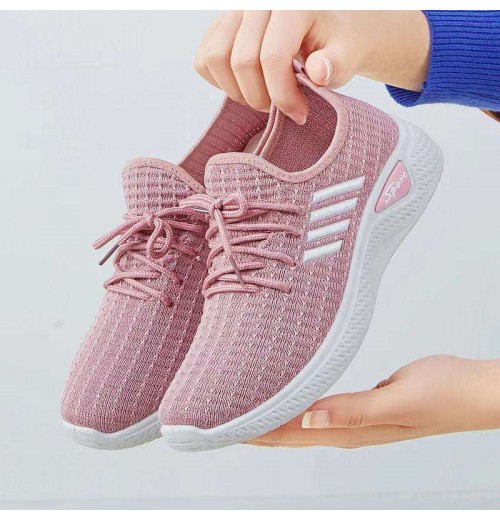 New Design Female Wedge Walking Shoes Low-top Mesh Breathable Lace-up Sneakers Flat Sport Casual Shoes For Women